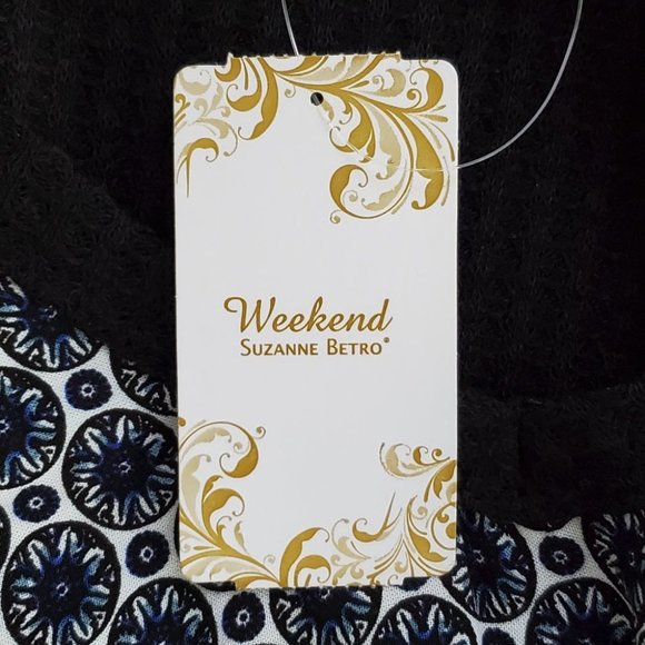 Weekend Suzanne Betro Black Red Abstract Floral Waffle Sleeve & Back Top NWT L - Picture 11 of 11